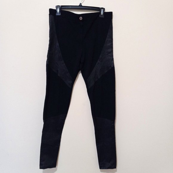 GIVENCHY Paris Women's Black Viscose Blend Leather Panels Skinny Pants Size 44